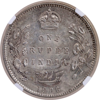 Scarce NGC UNC Graded Silver One Rupee Coin of King Edward VII of Calcutta Mint of 1906.