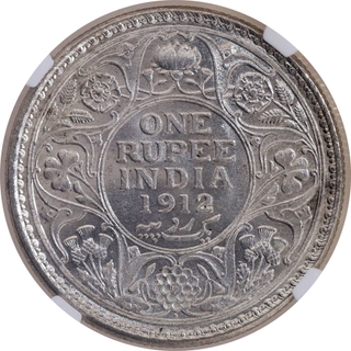 Scarce NGC MS 62 Graded Silver One Rupee Coin of King George V of Bombay Mint of 1912.