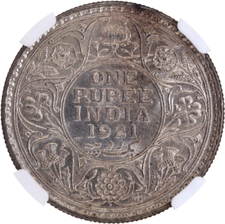 Very Rare Difficult Date NGC MS 63 Graded Silver One Rupee Coin of King George V of Bombay Mint of 1921.