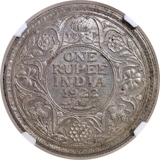 Rare Date 1922 NGC MS 61 Graded Silver One Rupee Coin of King George V of Bombay Mint.