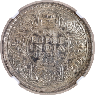 Rare NGC AU 55 Graded Silver One Rupee Coin of Bombay Mint of King George VI of 1938.