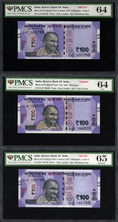 PMCS Graded One Hundred Rupees Fancy Number 786 Banknotes of Republic India Signed by Shaktikanta Das and Urjit Patel