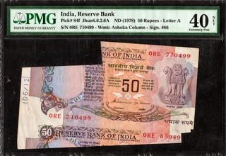 PMG Graded Extra Paper and Sheet Cutting Error Fifty Rupees Banknote of  Republic India Signed by S Venkitaramanan.