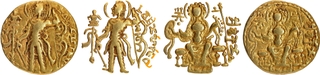 Chandragupta I Gold Dinar Coin of Guptas of legend within Bow type.