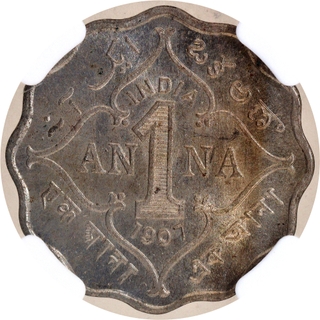 Very Rare NGC MS 64 Graded Cupro Nickel One Anna Coin of King Edward VII of Bombay Mint of 1907.