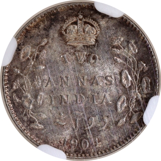 Scarce NGC MS 63 Graded Silver Two Annas Coin of King Edward VII of Calcutta Mint of 1904.