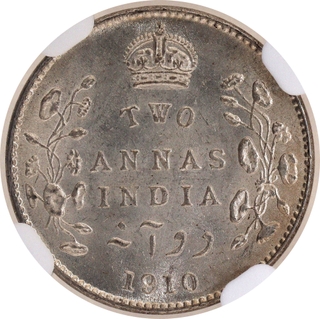 Rare NGC MS 63 Graded Silver Two Annas Coin of King Edward VII of Bombay Mint of 1910.