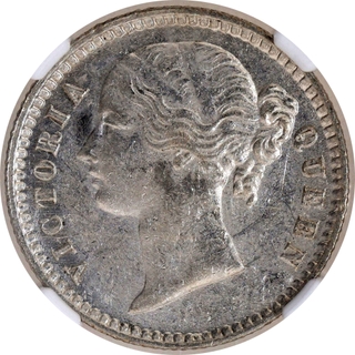 Extremely Rare NGC AU 55 Graded Silver Mule Quarter Rupee Coin of Victoria Queen of Calcutta Mint of 1840.