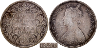 Very Rare 1898 (8 over 7) Silver Half Rupee Coin of Victoria Empress of Bombay Mint.