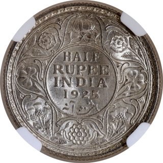 Very Rare NGC MS 64 Graded Silver Half Rupee Coin of King George V of Calcutta Mint of 1925.