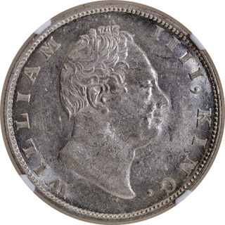 Rare NGC MS 61 Graded King William IIII of 1835 F Dugout Silver One Rupee Coin of Calcutta Mint.