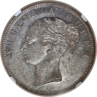 Scarce NGC MS 61 Graded Silver One Rupee Coin of Continuous Legend Victoria Queen of Calcutta Mint of 1840.