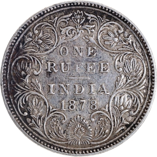 Rare Silver One Rupee Coin of Victoria Empress of Bombay Mint of 1878.