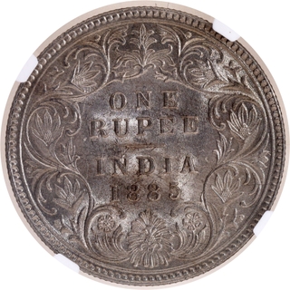 Very Rare NGC MS 63 Graded Silver One Rupee Coin of Victoria Empress of Calcutta Mint of 1885.