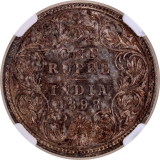 Very Rare NGC MS 61 Graded Silver One Rupee Coin of Bombay Mint of Victoria Empress of 1898.