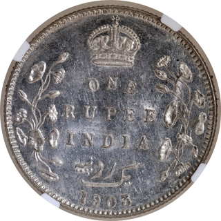 Rare NGC MS 62* Graded Silver One Rupee Coin of King Edward VII of Bombay Mint of 1903.