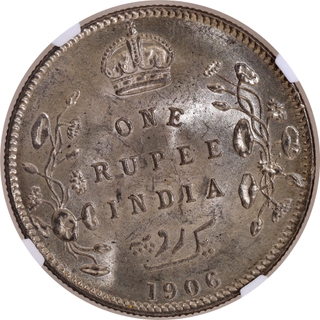 Very Rare NGC MS 63 Graded Silver One Rupee Coin of King Edward VII of Calcutta Mint of 1906.