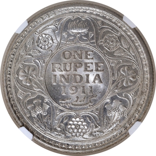 Very Rare NGC MS 62 Silver One Rupee Coin of King George V of Calcutta Mint of 1911.