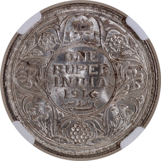 Rare NGC MS 63 Graded Silver One Rupee Coin of King George V of Bombay Mint of 1916.