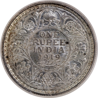 Scarce PCGS MS 63 Graded Silver One Rupee Coin of King George V of Calcutta Mint of 1919.