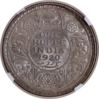 Scarce NGC MS 63 Graded Silver One Rupee Coin of King George V of Calcutta Mint of 1920.