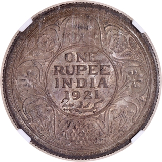 Very Rare Difficult Date NGC MS 63 Graded Silver One Rupee Coin of King George V of Bombay Mint of 1921.