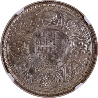 Difficult Date NGC MS 63 Graded Silver One Rupee Coin of King George V of Bombay Mint of 1921.