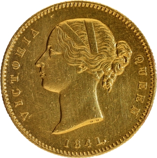 Extremely Rare Gold One Mohur Coin of Victoria Queen of Calcutta Mint of 1841.