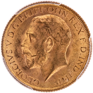 Very Rare PCGS MS 63 Graded Gold Sovereign Coin of King George V of Bombay Mint of 1918.