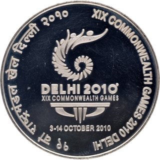 One Hundred Rupees Silver Coins of XIX Commonwealth Games 2010 Delhi of Calcutta Mint.