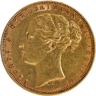 Australia Gold Sovereign Coin of Queen Victoria of Melbourne Mint of 1877.