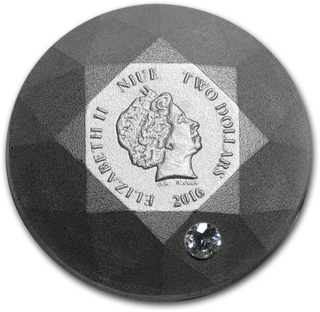 Diamond 3D Shape Silver Coin with 0.1ct. Diamond inserted Two Dollars Coin of  Niue Islands.