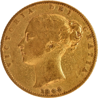 Gold Sovereign Coin of Queen Victoria of United Kingdom of 1843.