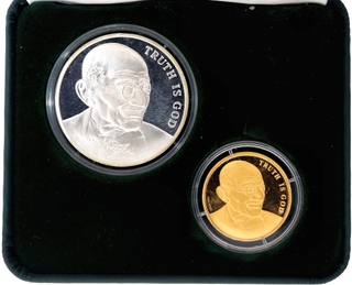 Mahatma Gandhi Gold and Silver Medallion Set of 2006.