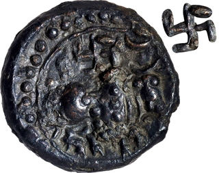 Copper Base Alloy Coin of Post Vakatakas with Swastika symbol .