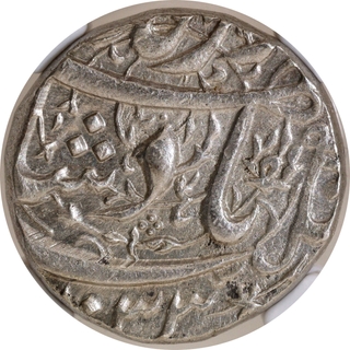  Graded by NGC as MS63.Jahangir Surat Mint Silver Rupee AH 1033 /18 RY Month DI (Capricorn) Coin.