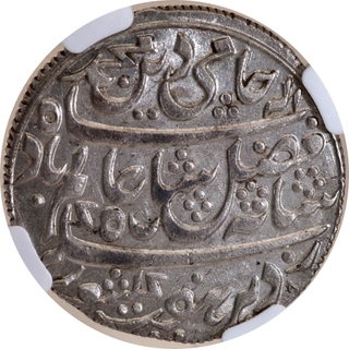 Graded by NGC as UNC Details Bengal Presidency Farrukhabad Mint Silver Rupee 45 RY Coin.