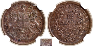 Scarce NGC MS 62 BN Copper One Twelfth Anna Coin of East India Company of Madras Mint of 1835.