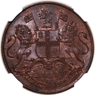 Very Rare NGC MS 65 BN Copper One Quarter Anna Coin of East India Company of Madras Mint of 1835.