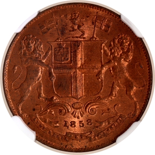 Scarce NGC MS 64 RB Graded Copper One Quarter Anna Coin of East India Company of Birmingham Mint of 1858.