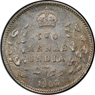 Rare PCGS MS 64 Graded Silver Two Annas Coin of King Edward VII of Calcutta Mint of 1903.