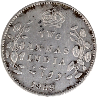 Key Date Rare Silver Two Annas Coin of King Edward VII of Calcutta Mint of 1909.