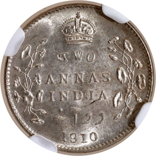 Rare NGC MS 64 Graded Silver Two Annas Coin of King Edward VII of Bombay Mint of 1910.