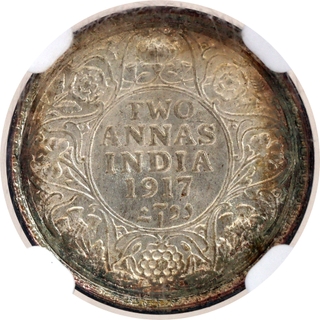 Scarce NGC MS 64 Graded Silver Two Annas Coin of King George V of Calcutta Mint of 1917.