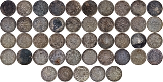 Very Rare Silver Two Annas Forty Five Coins Collection of Calcutta and Bombay Mint of Different Ruler and Years.