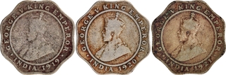 King George V Cupro Nickel Four Annas Coins Collection of Calcutta and Bombay Mint of 1919, 1920, 1921.