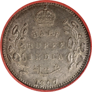 Very Rare NGS MS 61 Graded Silver Half Rupee Coin of King Edward VII of Bombay Mint of 1907.