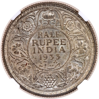 Rare NGC MS 64+ Graded Silver Half Rupee Coin of King George V of Calcutta Mint of 1933.