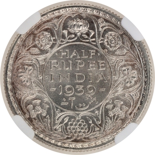 Very Rare NGC MS 63 Graded Silver Half Rupee Coin of King George VI of Calcutta Mint of 1939.