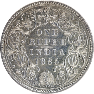 Extremely Rare No Mint Mark Silver One Rupee Coin of Bombay Mint of Victoria Empress of 1885.